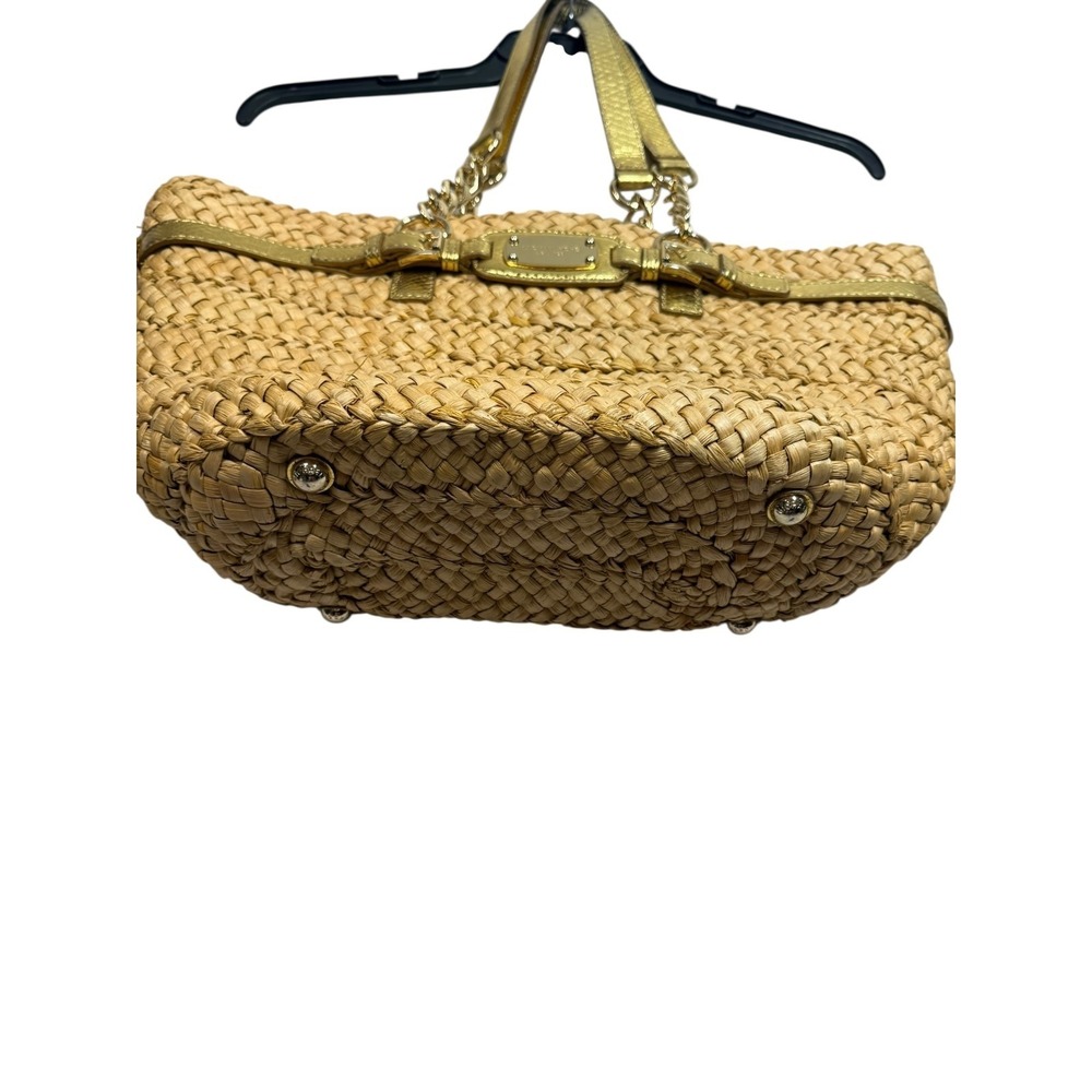 Michael Kors Hamilton Gold Woven Straw Basket Weave Shoulder Tote Bag - Picture 5 of 11